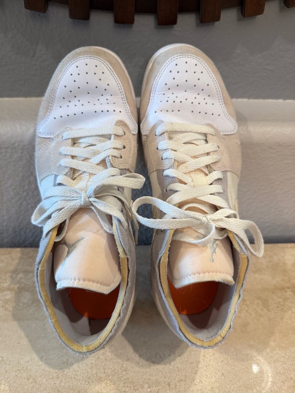 Jordan Low 1 White and Light Beige Suede Low-Top Sneakers